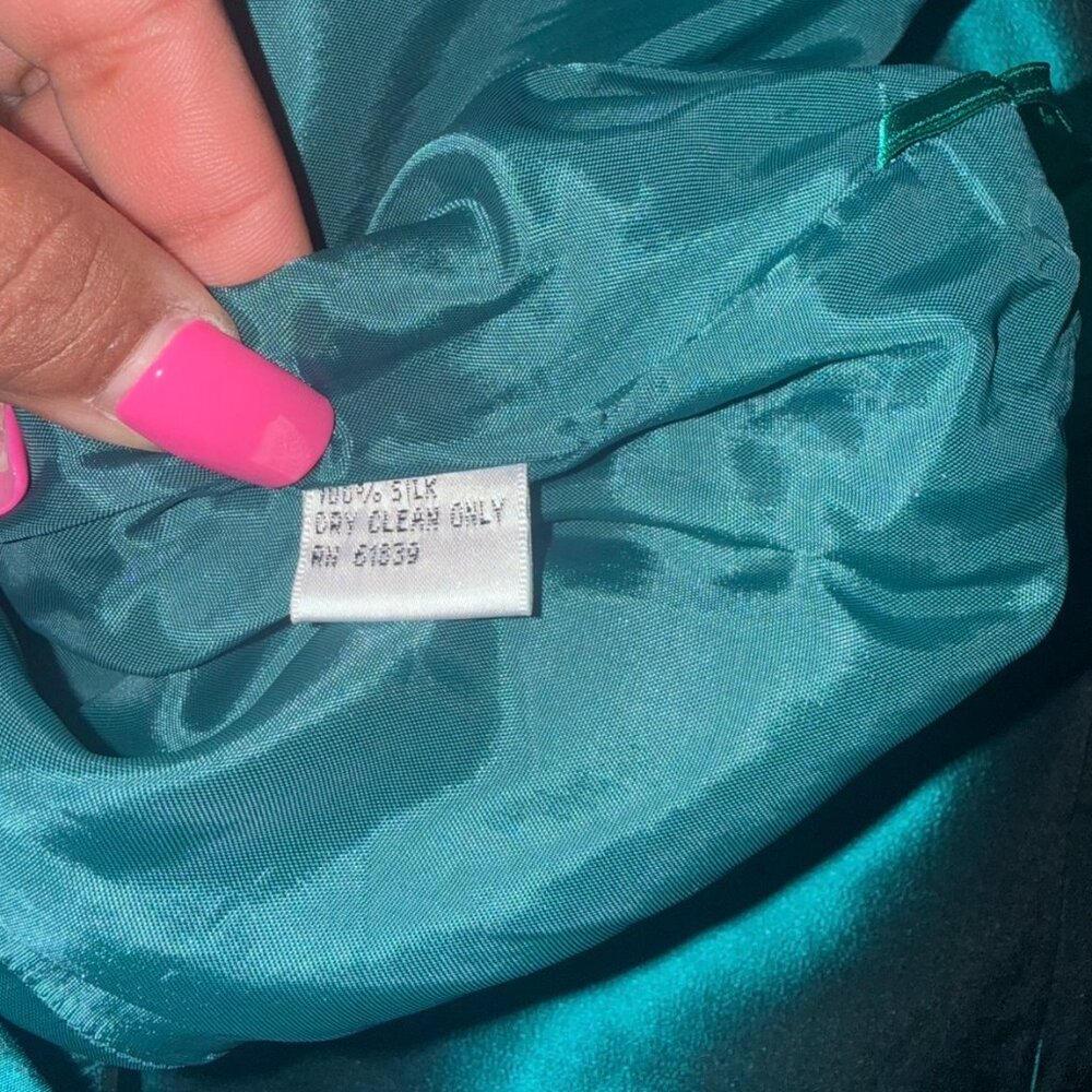Teri Jon Rickie Freeman Women's MetallicEmerald 100% Silk Sleeveless Gown  Sz 14 - Picture 12 of 13